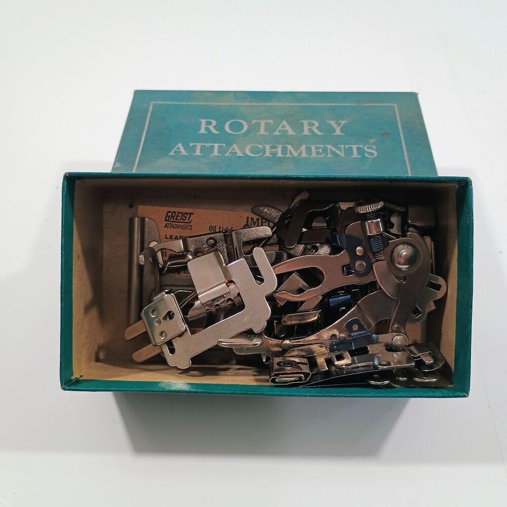 Vintage Greist Rotary Attachments Box #8446  15 Pieces Included Retro Seamstress